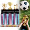 Wall-Mounted Black Metal Trophy Display Rack Sports Reward Organizer Medal Hanger With 15 Hooks Home Decor Motivational Gift