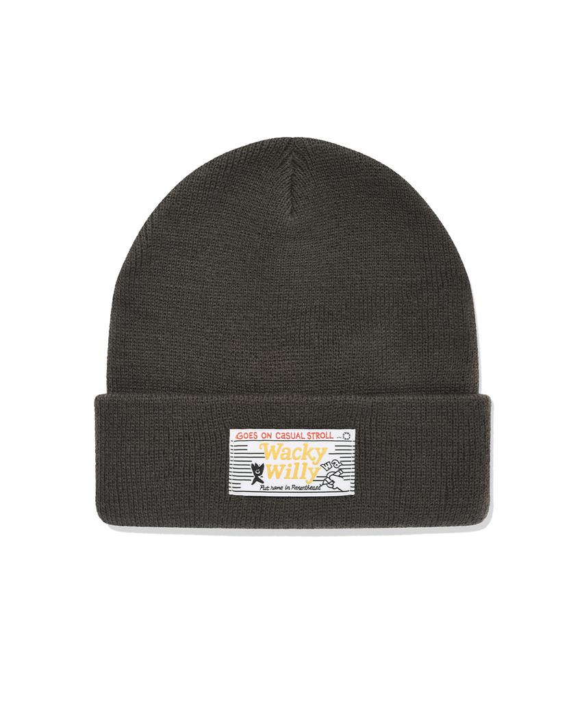 WACKY WILLY Label Beanie Olive Green