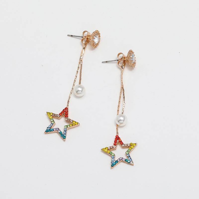 Korean Fashion Rhinestone & Pearl Star Earrings