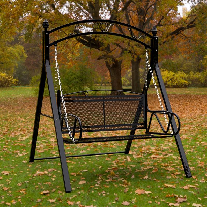 Wrought Iron Hanging Chair: Double Swing for Kids and Adults, Indoor & Outdoor Use, Ideal for Balcony or Courtyard.