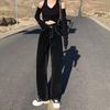 Women's Black High-Waisted Wide-Leg Jeans - Petite Loose Fit, Floor-Length Design for Spring and Autumn 2025.