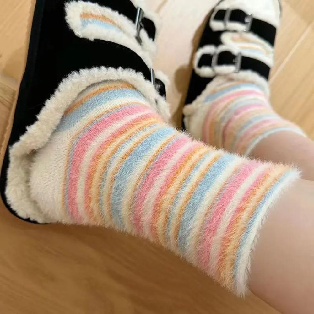Winter Thickened Floor Stockings Cute Mink Velvet Middle Tube Socks  New Year's Gift