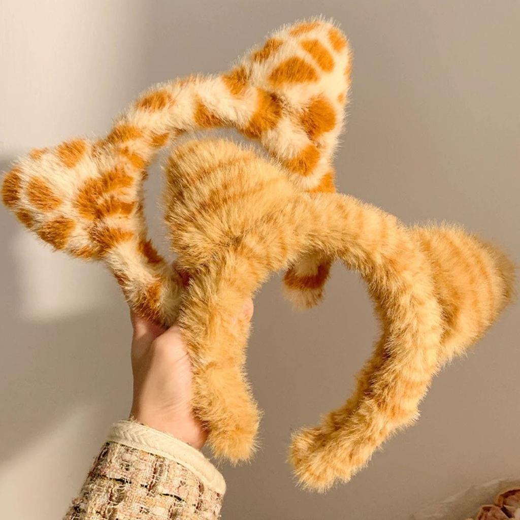 Cartoon Cats Ear Headbands Lovely Plush Hair Hoop Soft Comfortable Headwear for Women and Girls