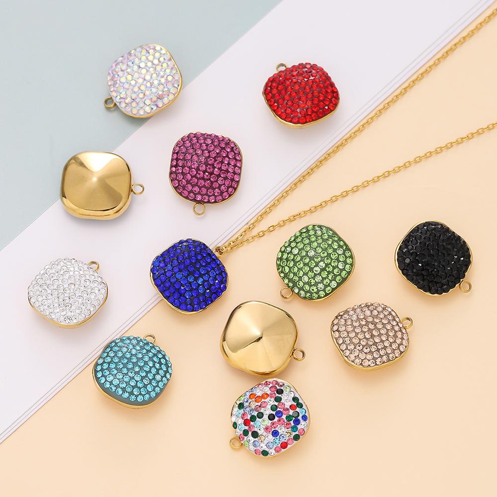 1pcs Stainless Steel Square Shape Charms Pendants with Rhinestone for DIY Bracelet Necklace Jewelry Making Supplies