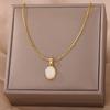 Fashion Stone Opal Oval Necklace For Women Stainless Steel Gold Color Oval Stone Pendant Necklace Wedding Aesthetic Jewelry Gift