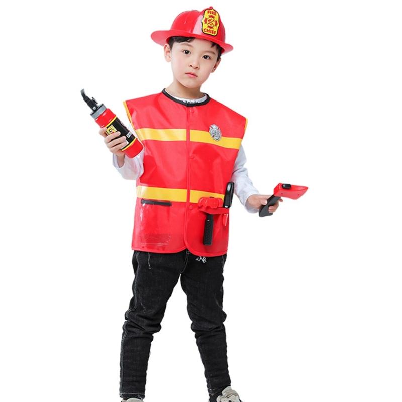 Kid Firefighter Dress Up Outfits Boys Firefighter Costumes Firefighter Dress Up Vest with Firefighter Hat for Halloween