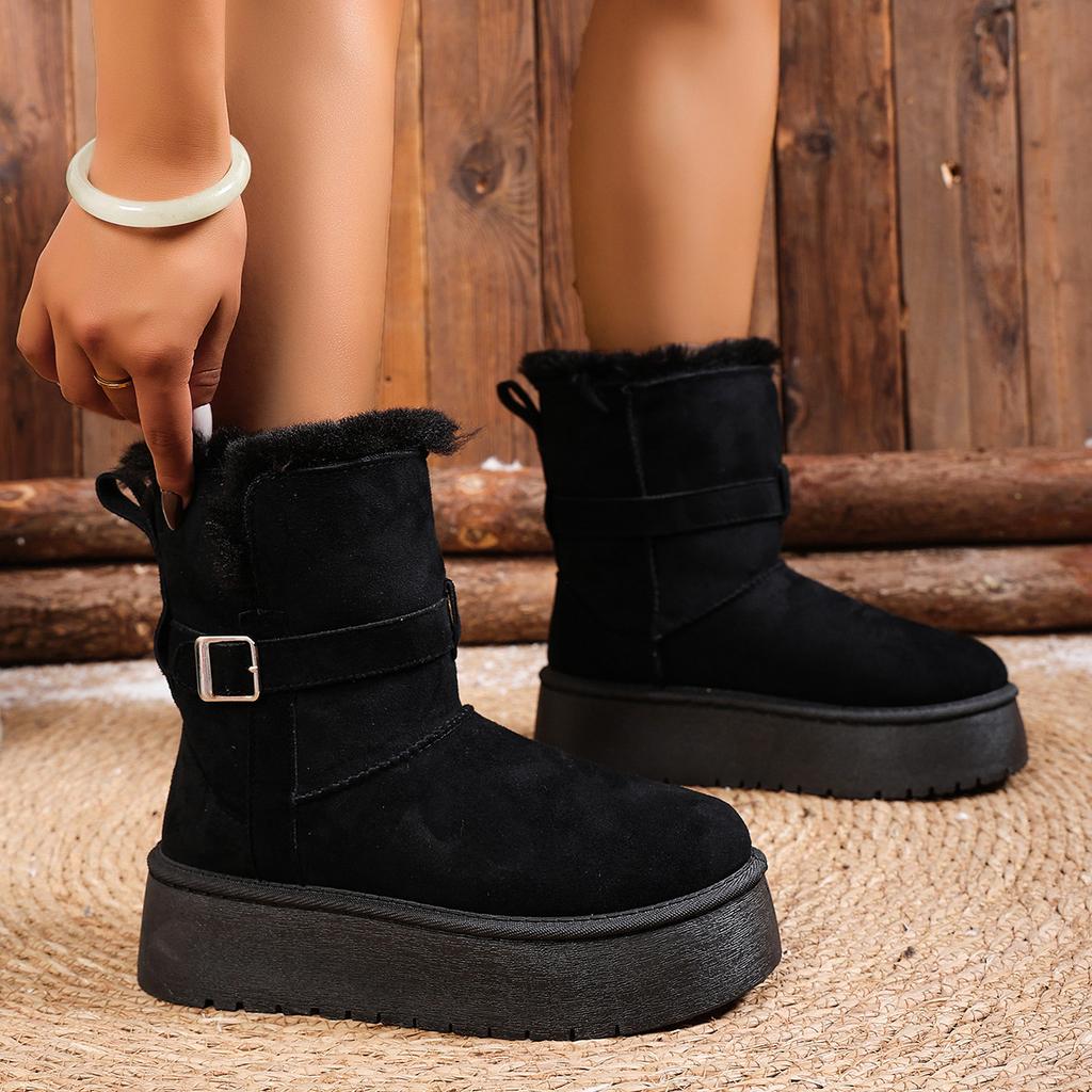 Winter New Velvet Warm Snow Boots Non-slip Comfortable Women's Shoes Northeast Outdoor Travel Versatile Belt Buckle Cotton Shoes