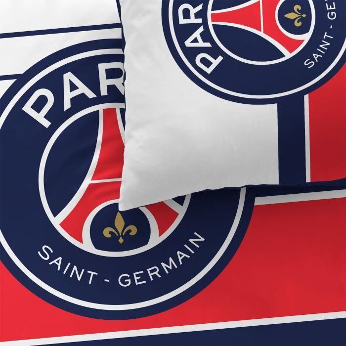 Parure de lit PSG LOGO 100% coton - CTI - 140x200 cm - Bleu - Imprimé - Réversible