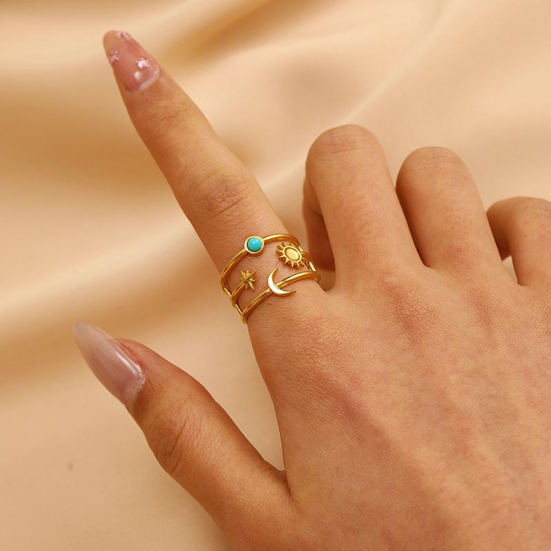 Exquisite And Elegant Sun, Moon, Star Decoration Ring Suitable For Women To Wear And Match Fashionable Zircon For Summer Travel