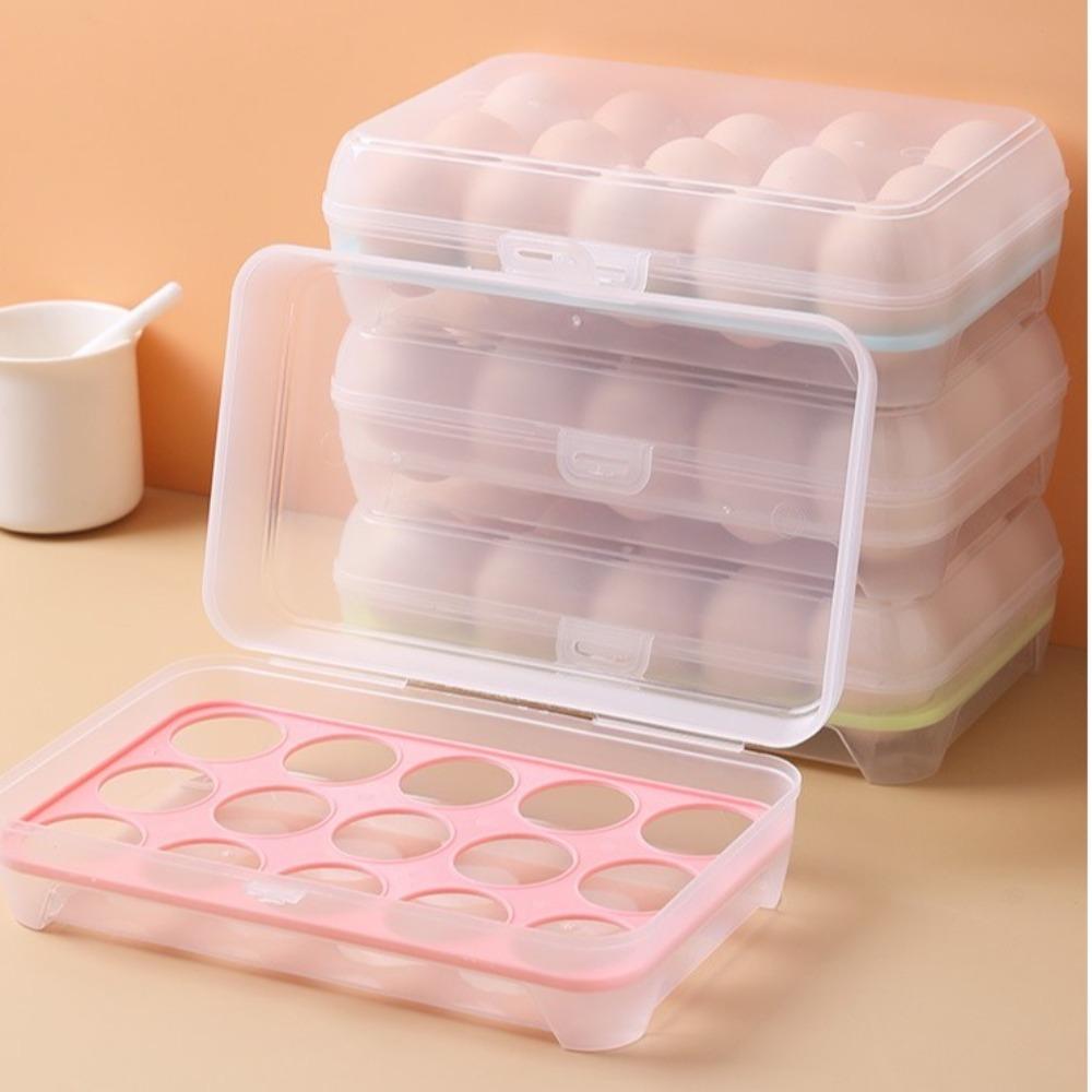 15 Grid Egg Organiser Tray with Lid Food Container Box New Egg Storage Box  Refrigerator
