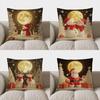 Home Decor Snowman With Moon And Deer Christmas Pillow Pattern Cushion Cover Suitable For Sofa Bedroom Car Pillow Cover