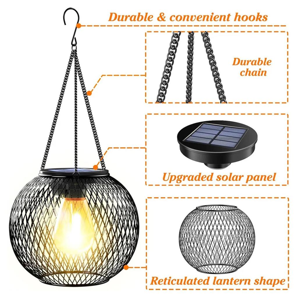 Solar Lantern Led Light 3000k Daylight Sensor Lights Outdoor Waterproof Garden Lamps Vintage Holiday Decoration Landscape Hollow