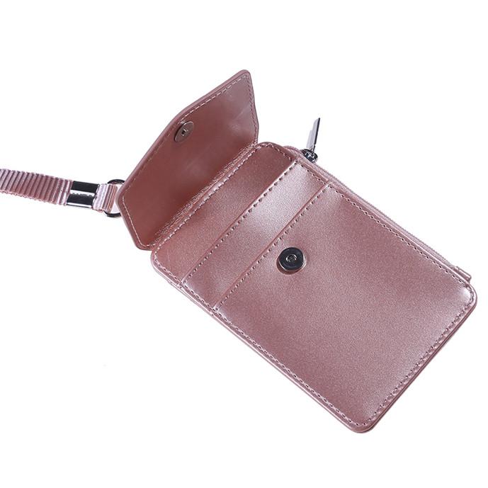 Vertical Leather Card Holder Wallet Multi-Pocket Neck Lanyard ID Badge Holder with Zip Pocket Card Slots for Work School Cruise Hotel