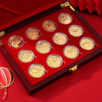 Set de Monedas de Oro del Zodiaco Chino - Medallas Conmemorativas para Eventos de Negocios y Regalos