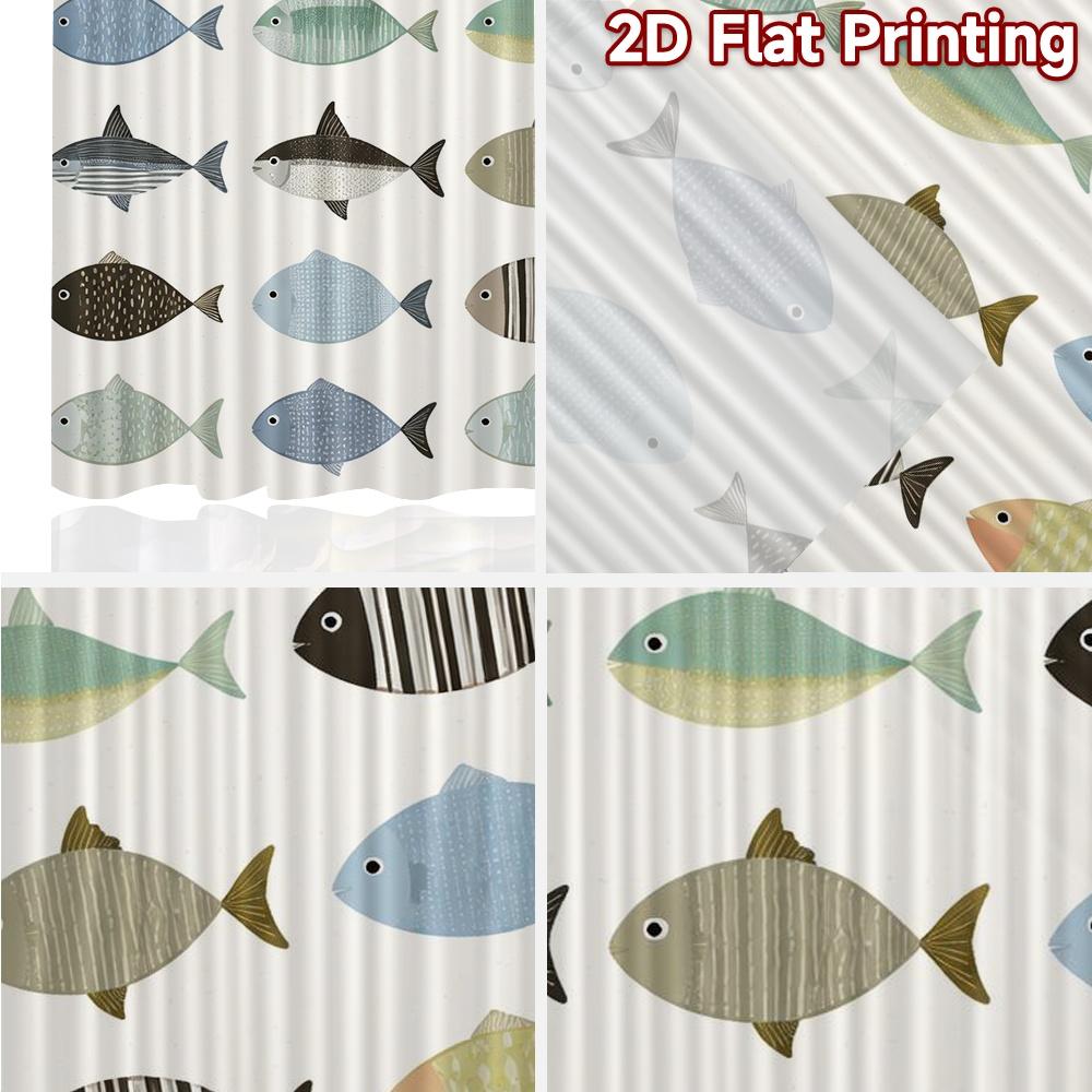 2D FLAT PRINTING 2pcs Curtains (Without Rod) Colorful Fish Rows Fashionable Modern Curtains Machine Washable Fabric Curtains