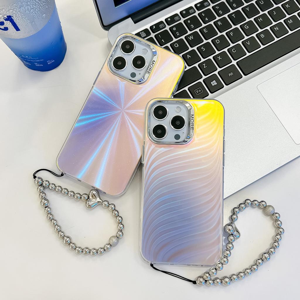 Summer Electroplating Laser for Apple 16E Phone Case for IPhone 15promax with Pearl Bracelet Colorful Case