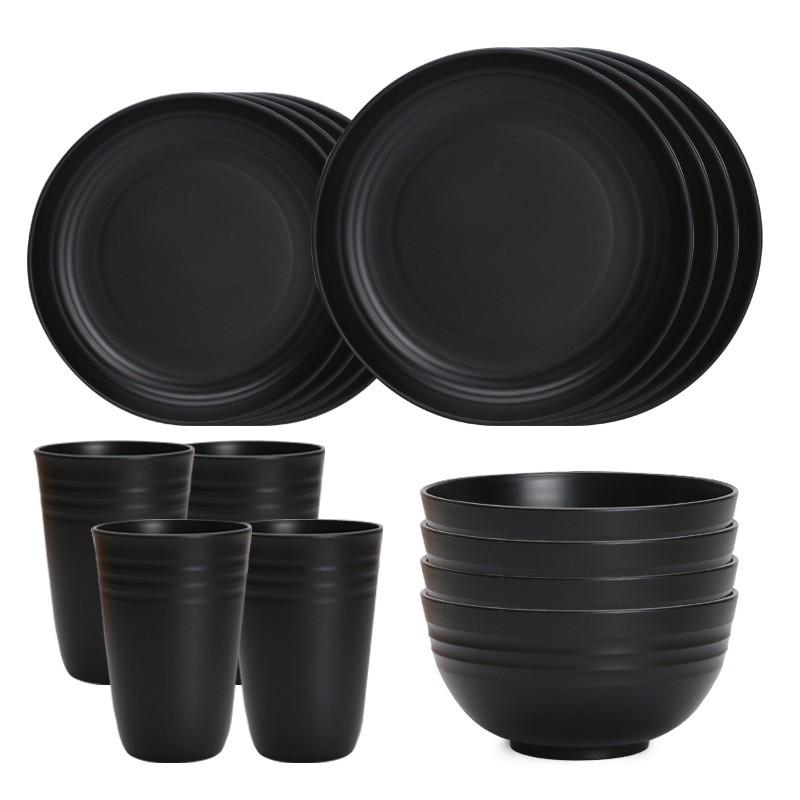 Microwave Safe Dishes 16 PCS Plates And Bowls Sets, Unbreakable Dinner Plate, Dessert Plates, Cereal Bowl, Drinking Cups