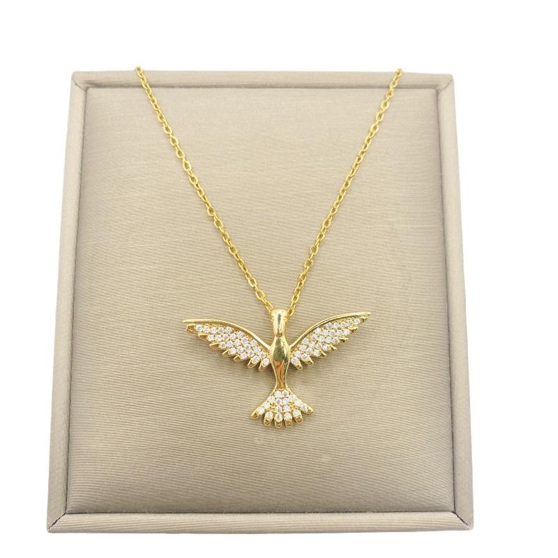 Luxurious Gold-Plated Copper Pendant Necklace with Diamond-Set Flying Bird