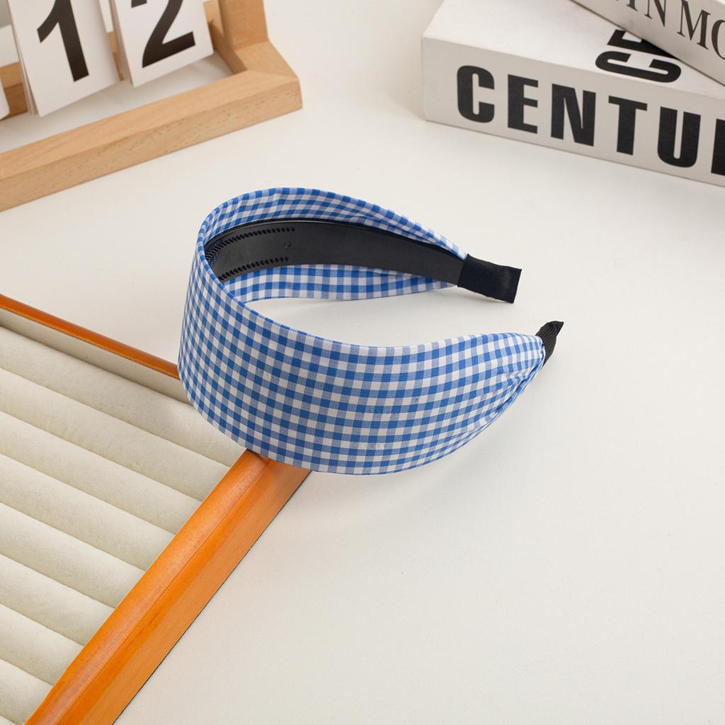 New Checkered Wide Fabric Headband Sweet Academic Vintage Hair Band Non-Slip Toothed Design Korean Retro Hair Accessories