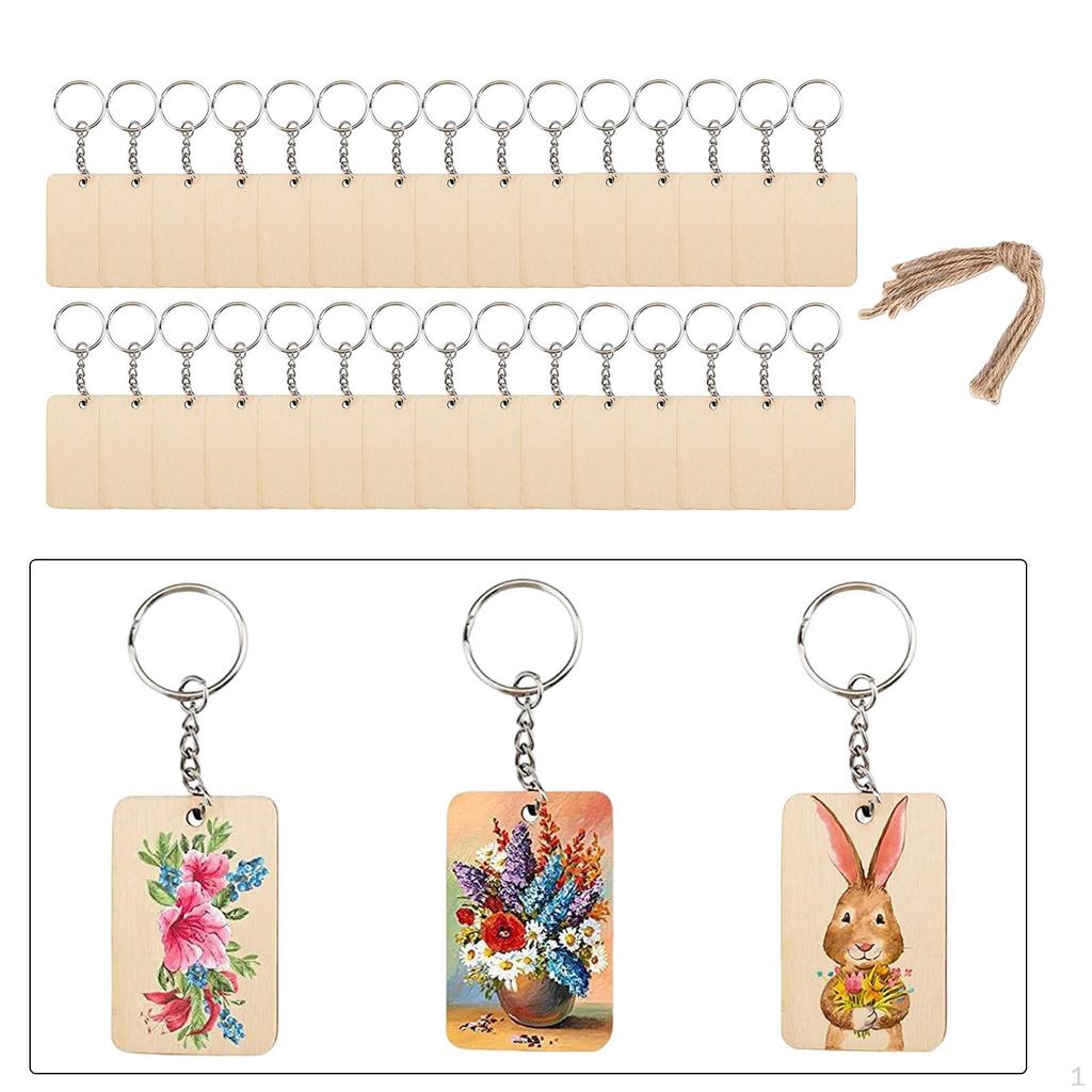 Blank Wood Key Chain Set Keychain DIY Unfinished for Jewelry Making Keyring Gift
