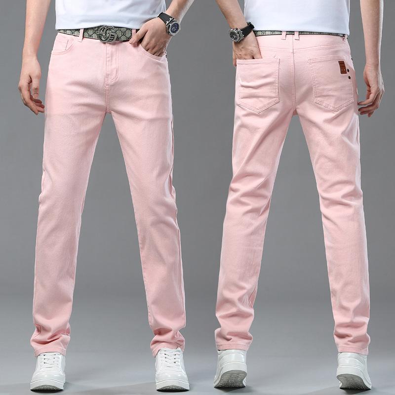 Men's Slim-Fit Coloured Denim Trousers Summer Versatile Trend Casual Stretch Fashionable Designer Trousers