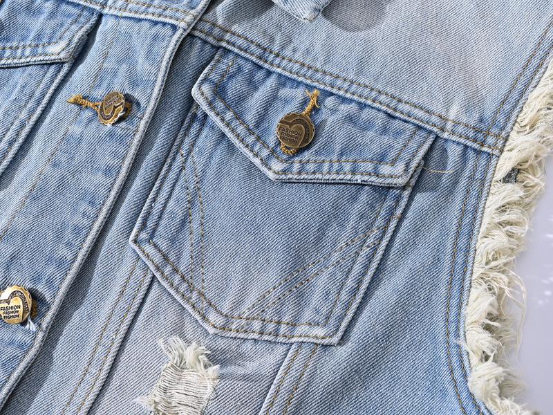 Men's Slim-Fit Light-Colored Ripped Denim Vest - Korean Style Sleeveless Jacket