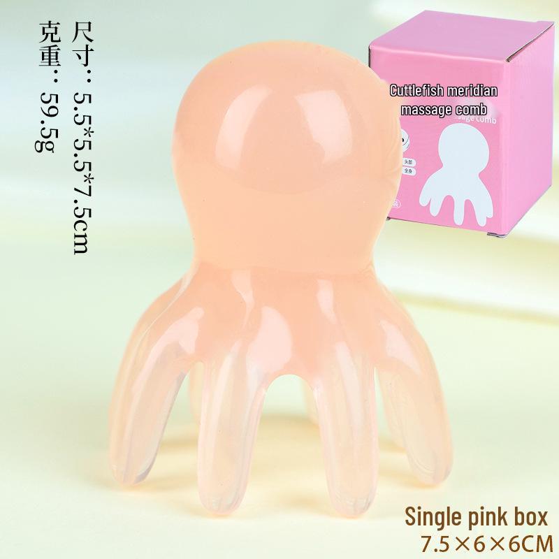 Pink Octopus Portable Scalp Massager Comb with Wide-Tooth Gua Sha Design