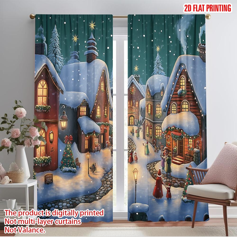 

2 шт., 2D печать на плоскости Современные шторы Очаровательная зимняя деревня Снег (2) Прочная 100% полиэстеровая ткань (без удилища) Все 52.50×116.00 CM 2pcs