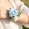 Blue White Rose Boutonniere And Wrist Corsage Artificial Silk Flower for Bride Bridesmaid Groom European Rustic Wedding Decor