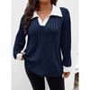 Autumn Winter New Solid Color Plus Size Women's Top V Lapel Long Sleeve Ribbed Brushed T-shirt Loose Casual