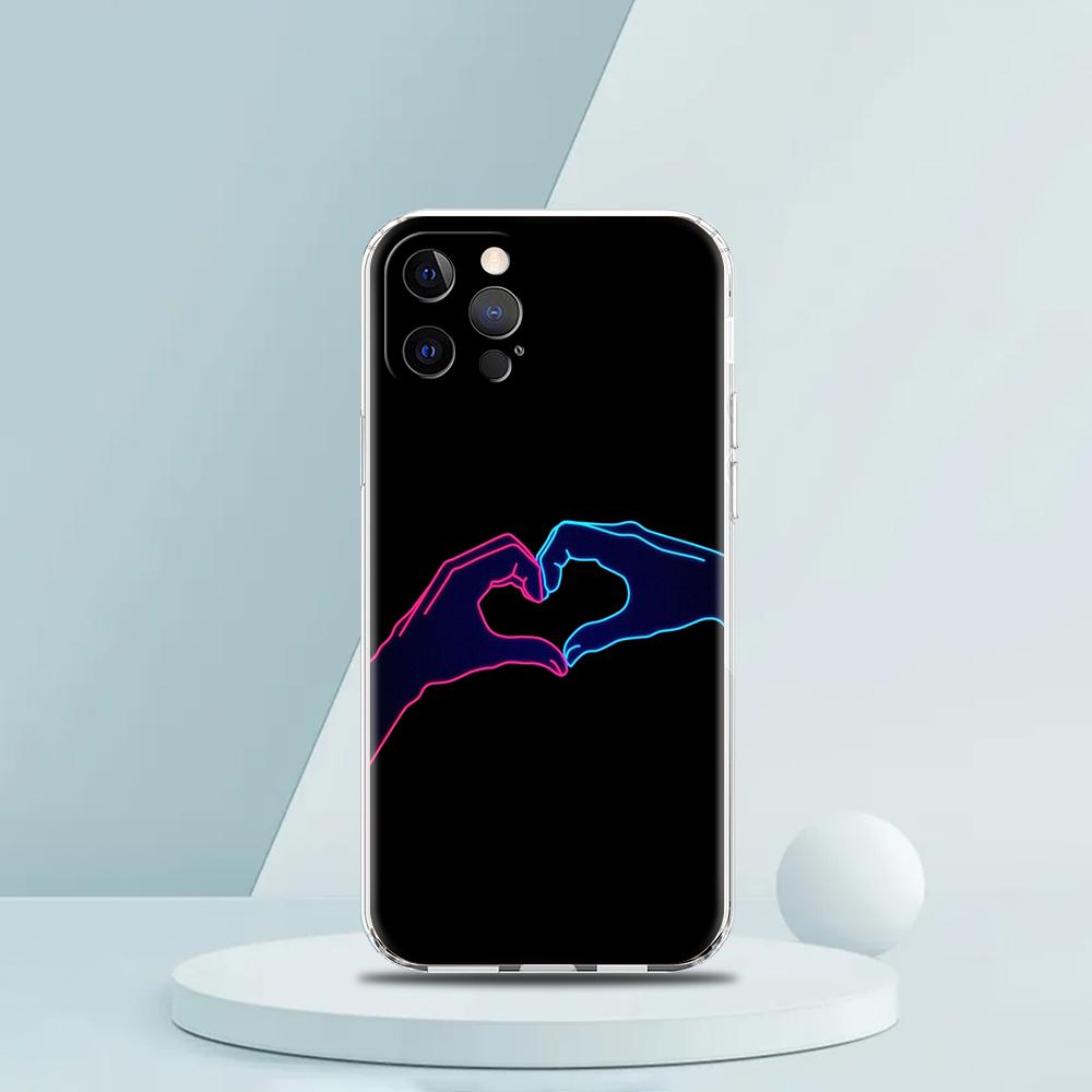 For iPhone 15 16 14 13 12 Mini 11 Pro Max XS X XR SE 7 8 Plus Silicone Clear Cover I Love You Pink Heart Luxury Phone Case