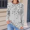 Women's Fashionable Casual Floral Retro Print Pleated Comfortable Round Neck Loose Long Sleeve T-shirt Top