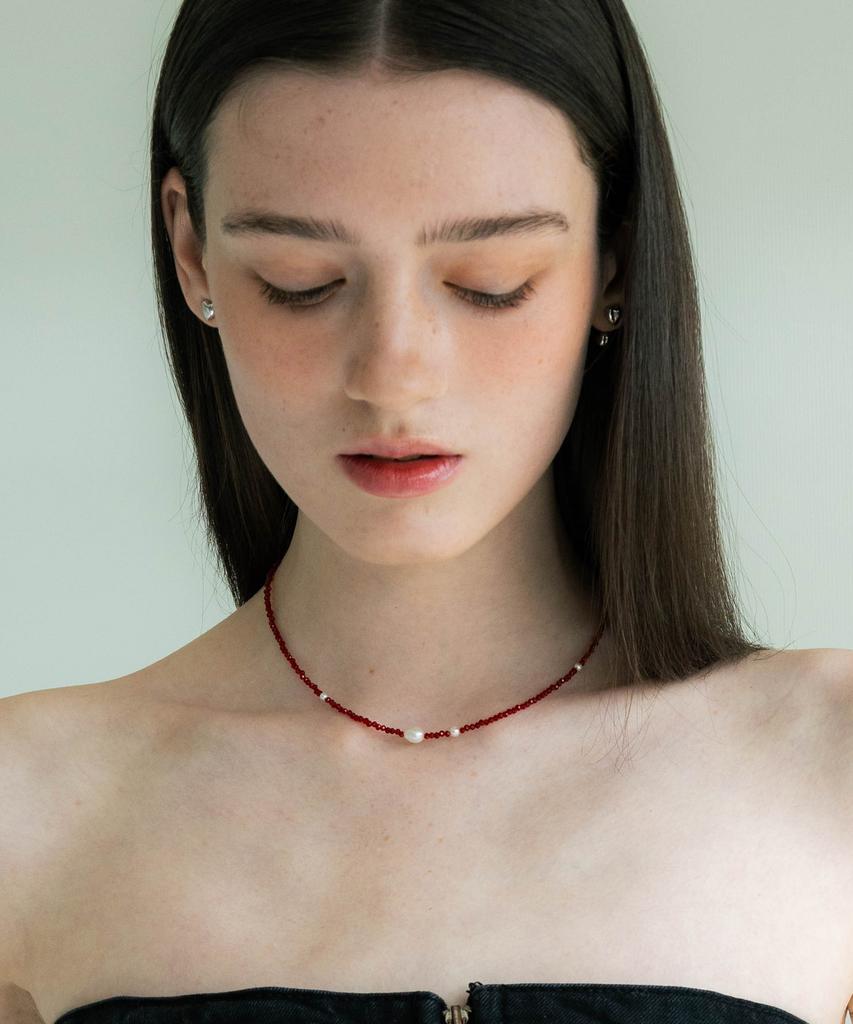 Pearly More Red Bead Necklace_Pm24N012Ss
