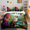 Tropical parrot with vibrant flowers Bedding Set for Kids Luxury Gift 3pcs Digital Print Comforter Set Soft Comfortable