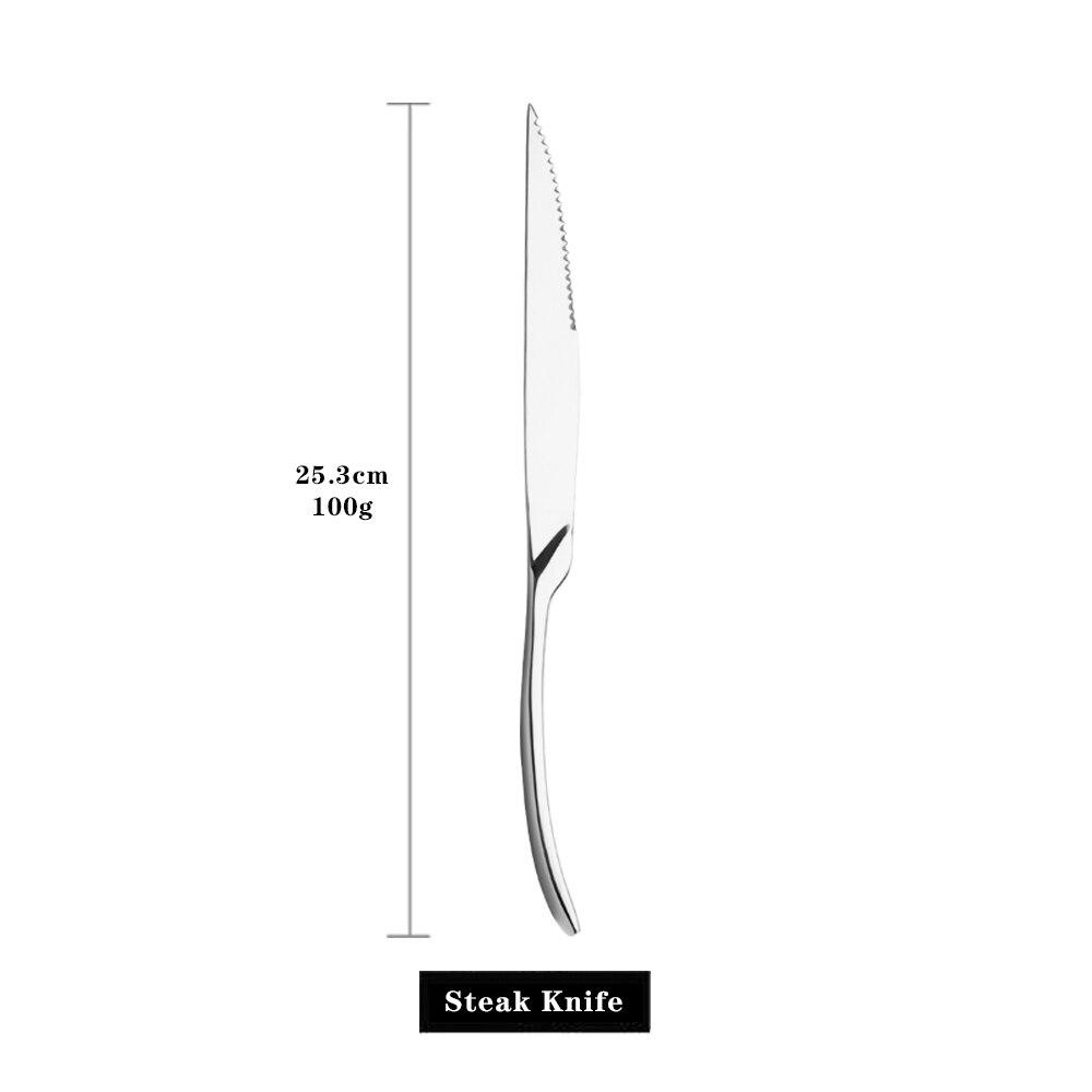 Luxusní stříbrný nůž na večeři 304 Steakový nůž z nerezové oceli Sada příborů Sada nožů Dezert Sada nádobí Zrcadlo Příbory Zubaté ostří