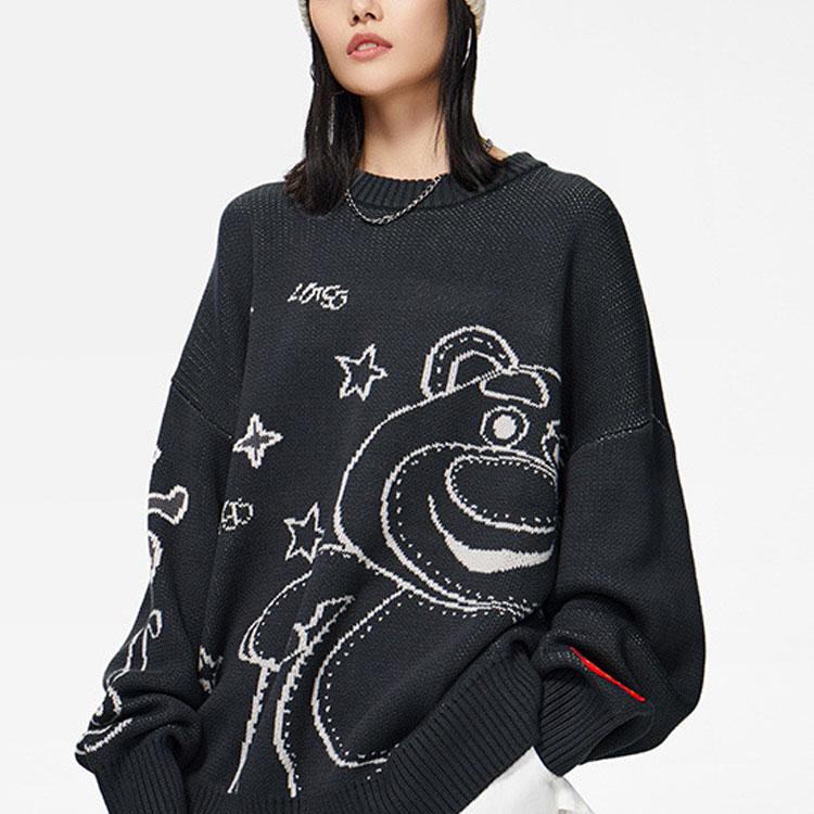 Li-Ning X Disney Toy Story Strawberry Bear Collection Cartoon Bear Pattern Round Neck Loose Long Sleeve Sweater Women Sweater AMBS198-6