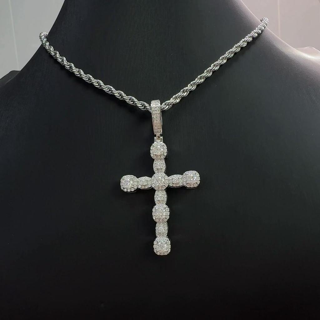 Eisiger Kreuz-Anhänger Halskette Moissanit Hip Hop Kupfer Schmuck für Männer Frauen
