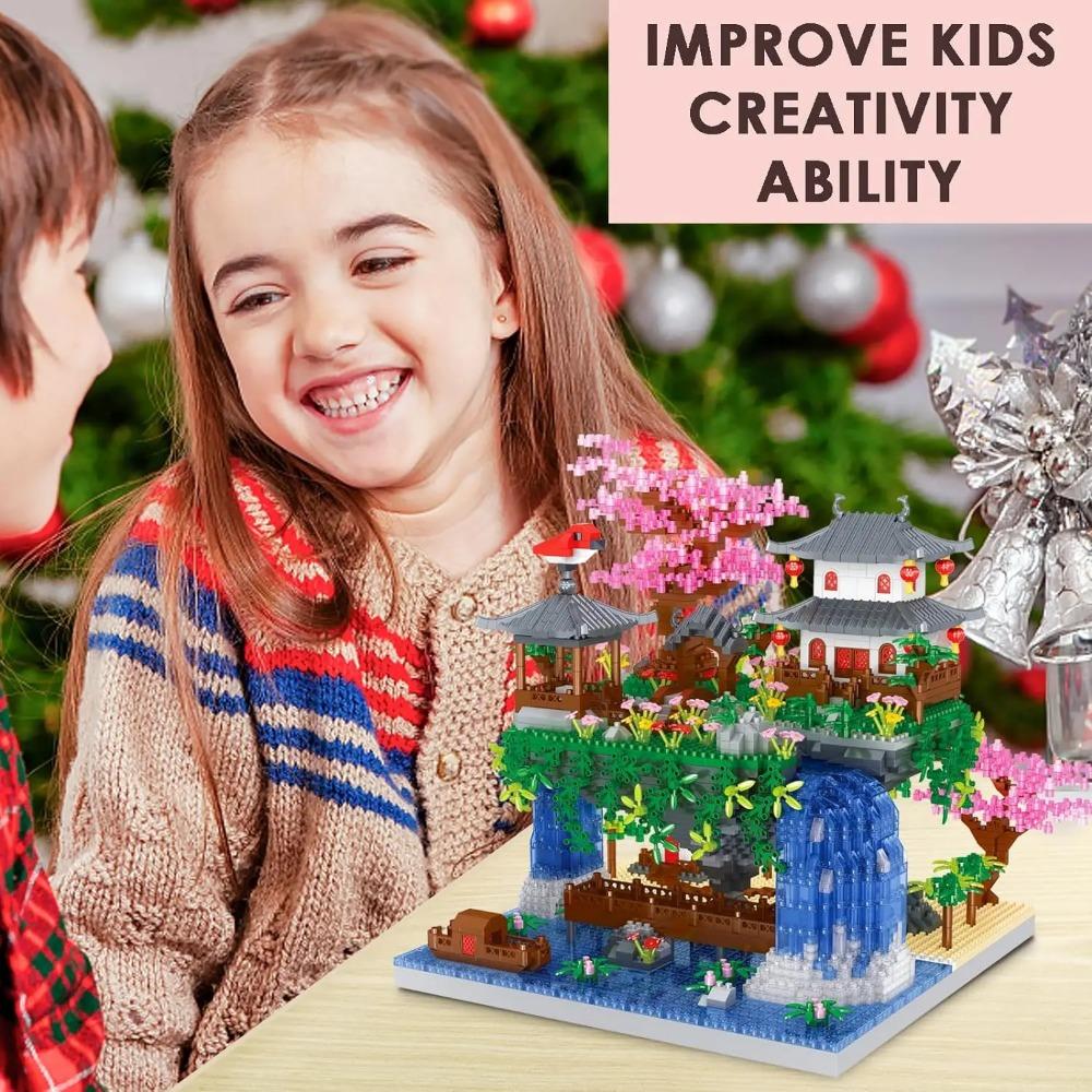 Moc Peach Blossom Pool Cherry Tree House Building Block Chinese Architecture Diy Bricks Cherry Blossom Toy For Kids Adult Gift