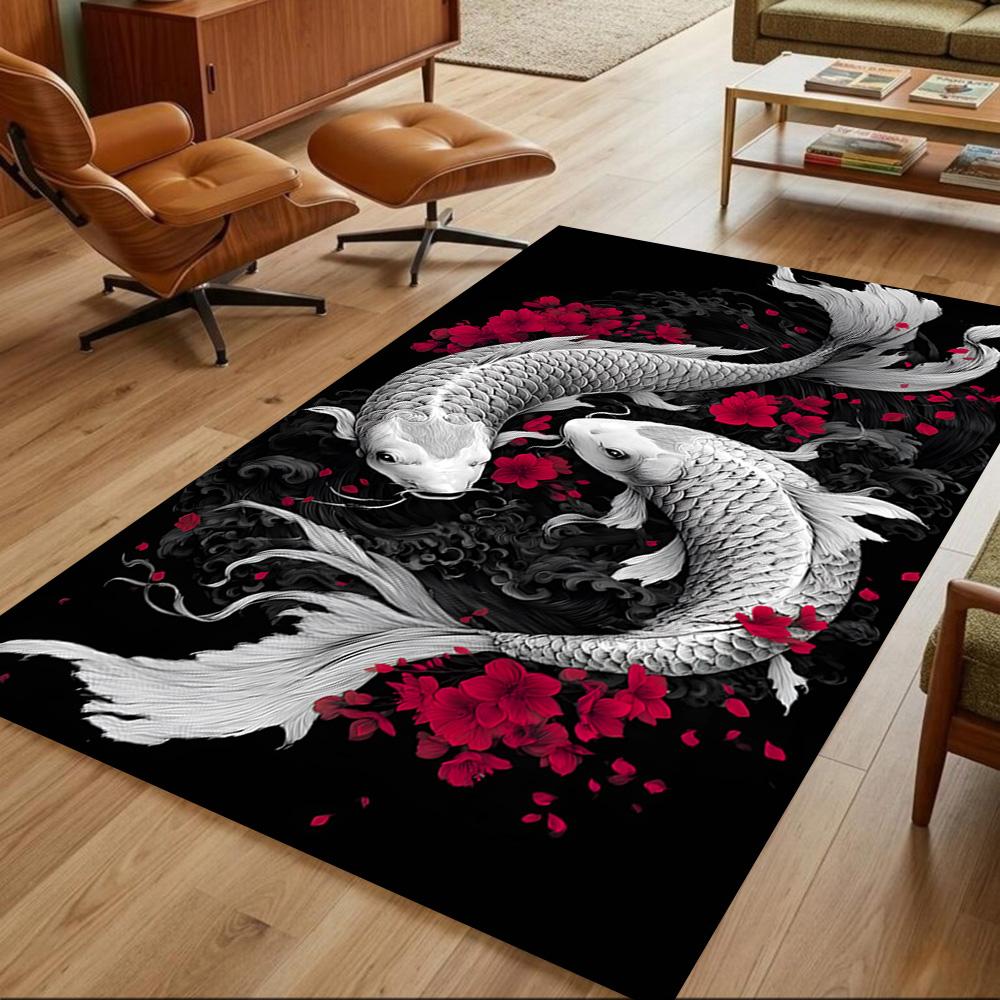 Koi-Fische und Kirschblüten Rutschfester Heimteppich Design für Wohnzimmer Schlafzimmer Büro Dekor Geschenk mit Lebendigem Muster und Bequem