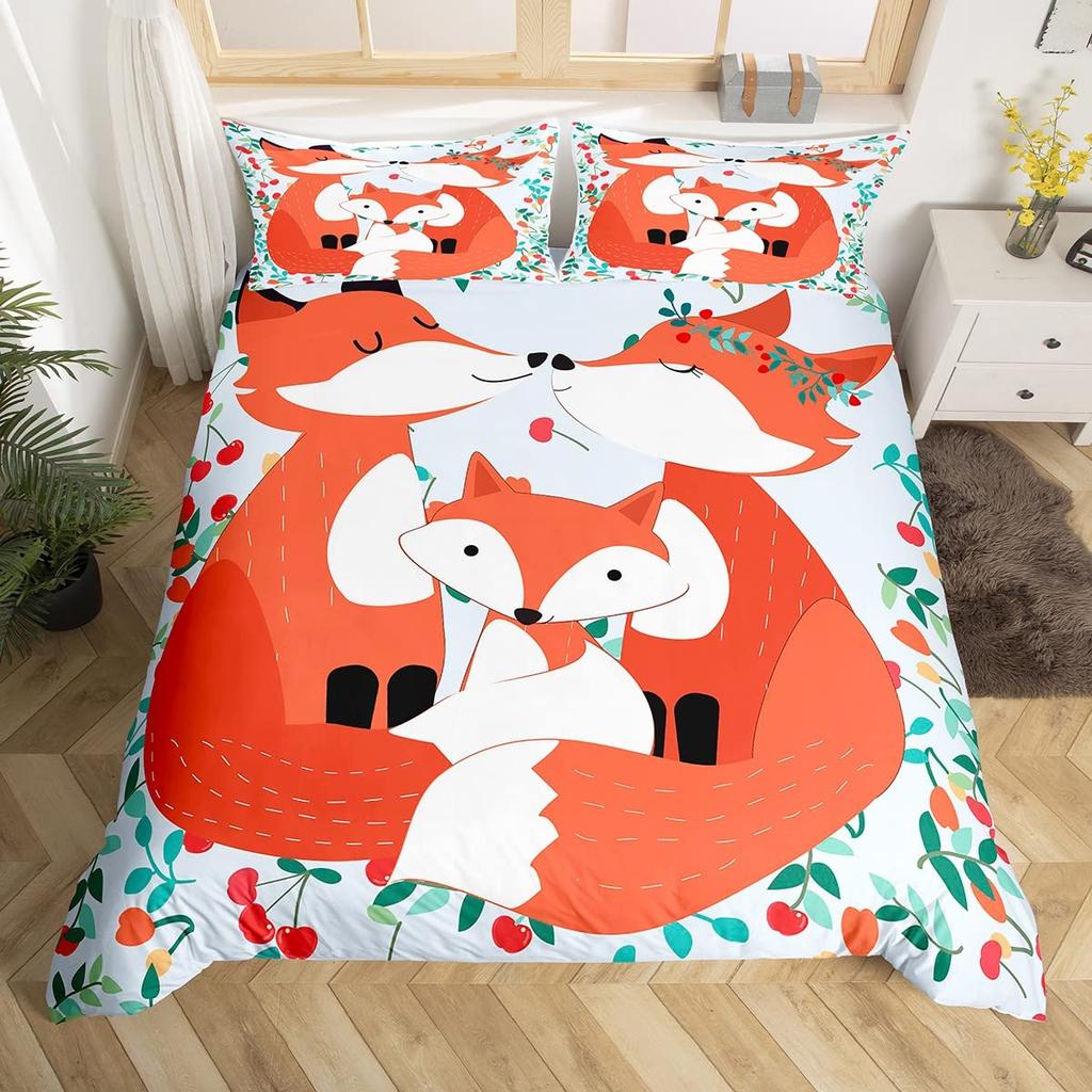 Fox Print Comforter Cover Bedding Set For Boys Girls Children 3D Animal Theme Duvet Cover Room Decor Full Size Quilt Cover 3Pcs