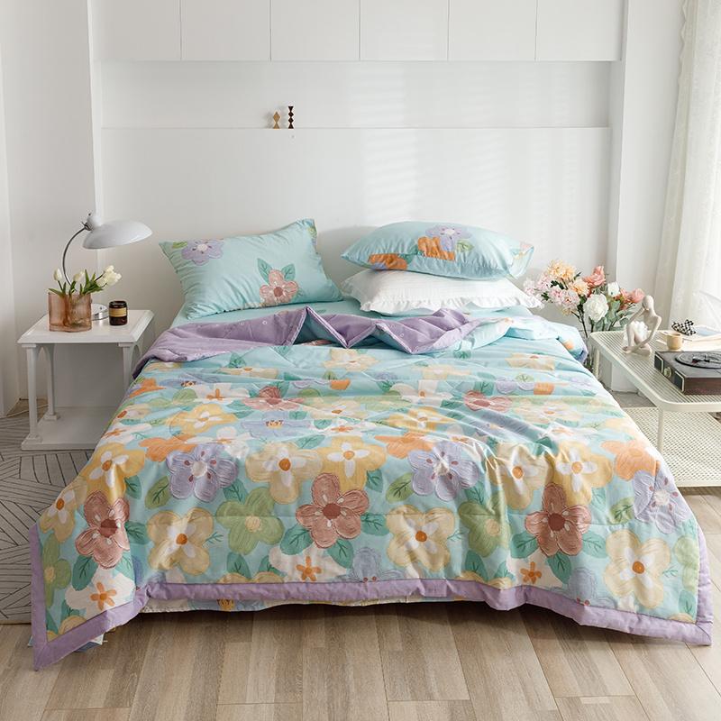 Bohemian Style Flower Leaves Summer Quilt 100% Cotton Skin-friendly Soft Breathable Air Conditioning Thin Quilt Machine Washable