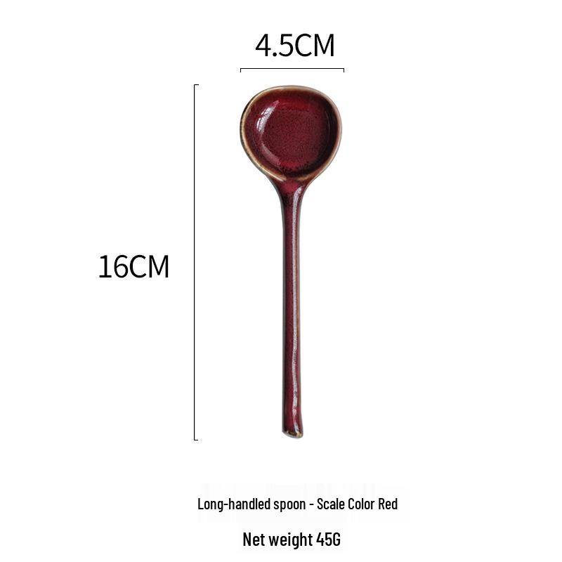 Creative Retro Ceramic Long Handle Dessert & Coffee Spoon, Teaspoon, Soup & Stirring Spoon, Porridge Spoon for Household & Restaurant Use.