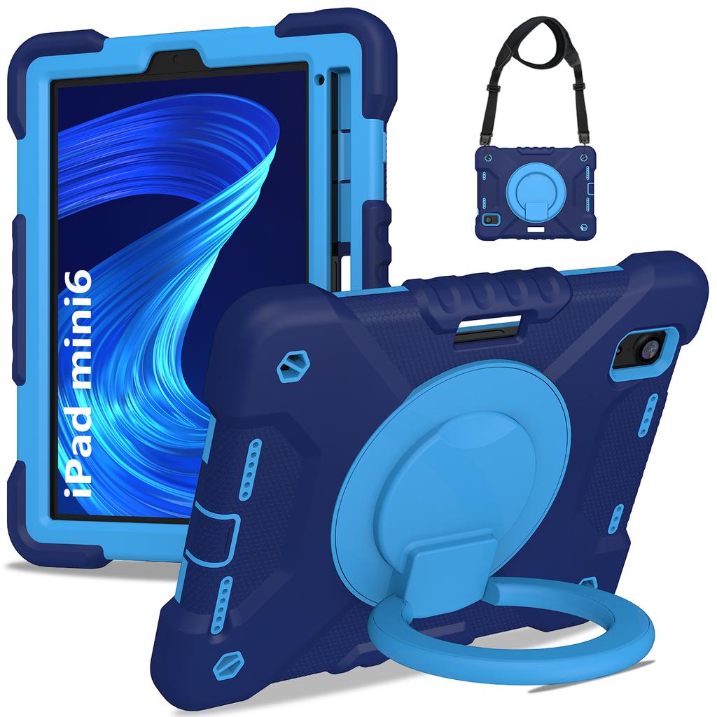Hybrid Stand Case Universal for IPad Mini 7 2024 A17 Pro Mini 6 2021 8.3 Inch Cover with 360 Rotating Handle Grip Shoulder Strap