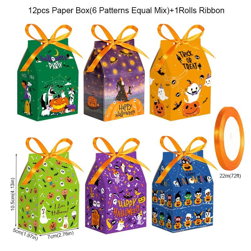 120pcs Halloween Gift Box Cartoon Pumpkins Candy Cookie Packaging Paper Boxes Happy Halloween Eve Party Supplies Decoration Mixe