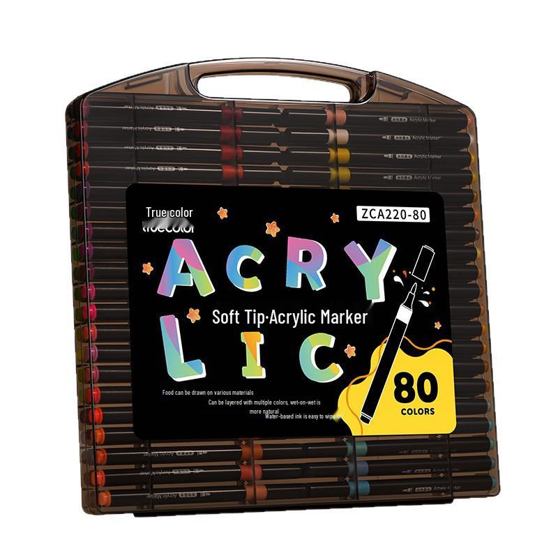 Pack de 80 Rotuladores Acrílicos de Punta Suave Color Verdadero - Caja Negra, No Manchan y Apilables para Arte Estudiantil