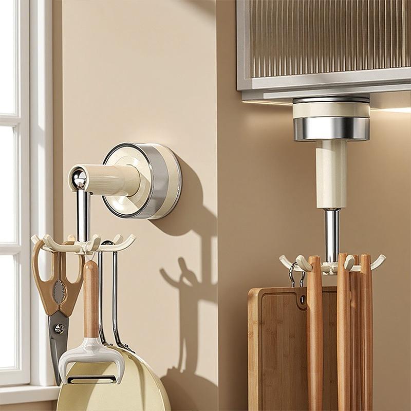 Suction Cup Kitchen Six-prong Hook Seamless No-drilling Rotating Wall-mounted Storage Rack for Pots, Spoons and Kitchenware