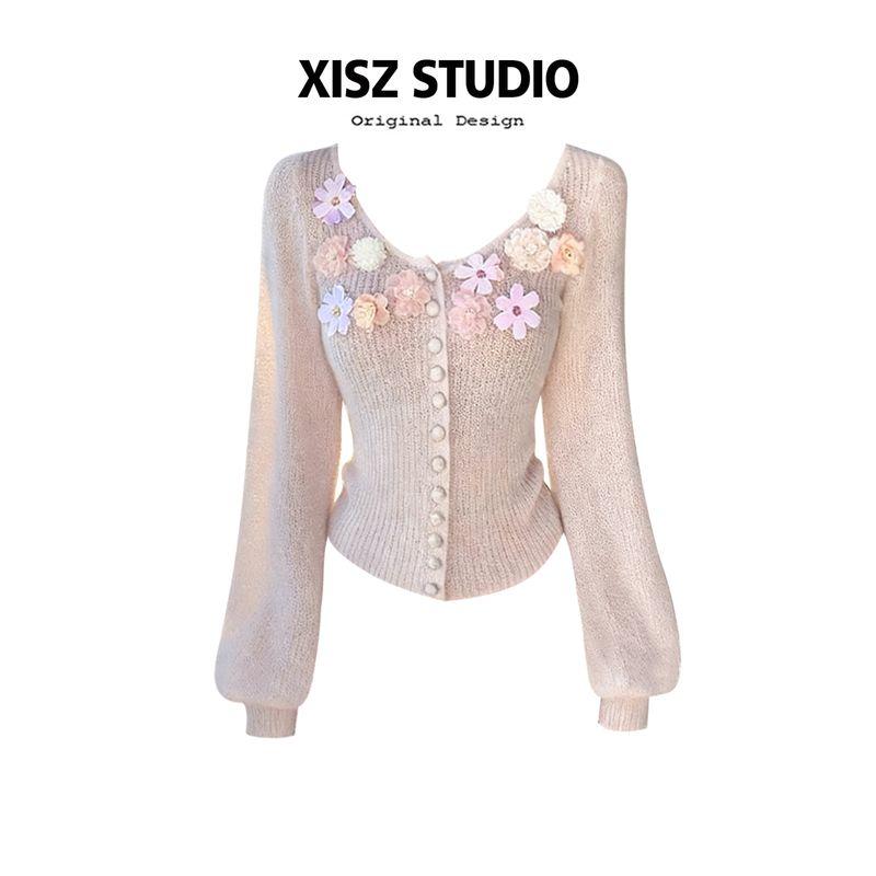 

Sweetly Designed Handmade Custom Wool Knit Cardigan for Women, Autumn and Winter, Waist-Cinching, Slimming, Unique and Stunning Sweater Flesh Pink S