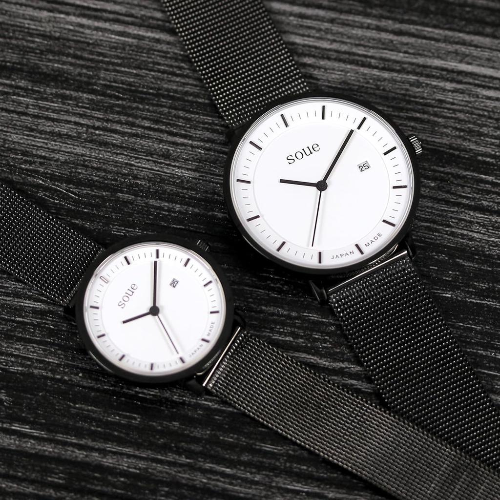 soue Pair Watch A Basics Pair Watch Pair Couple 38mm x 30mm Size Stainless Steel Mesh Band Black White Dial [SOUE] Women's Men's