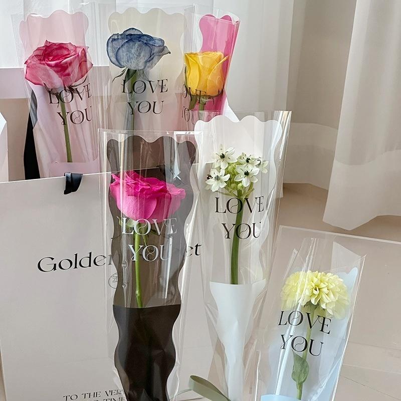 50 Pezzi Busta per Confezionamento Bouquet Singolo di Rose, Busta in Cellophane Busta Avvolgente San Valentino Festa della Mamma Borse Regalo per Fiori Singoli