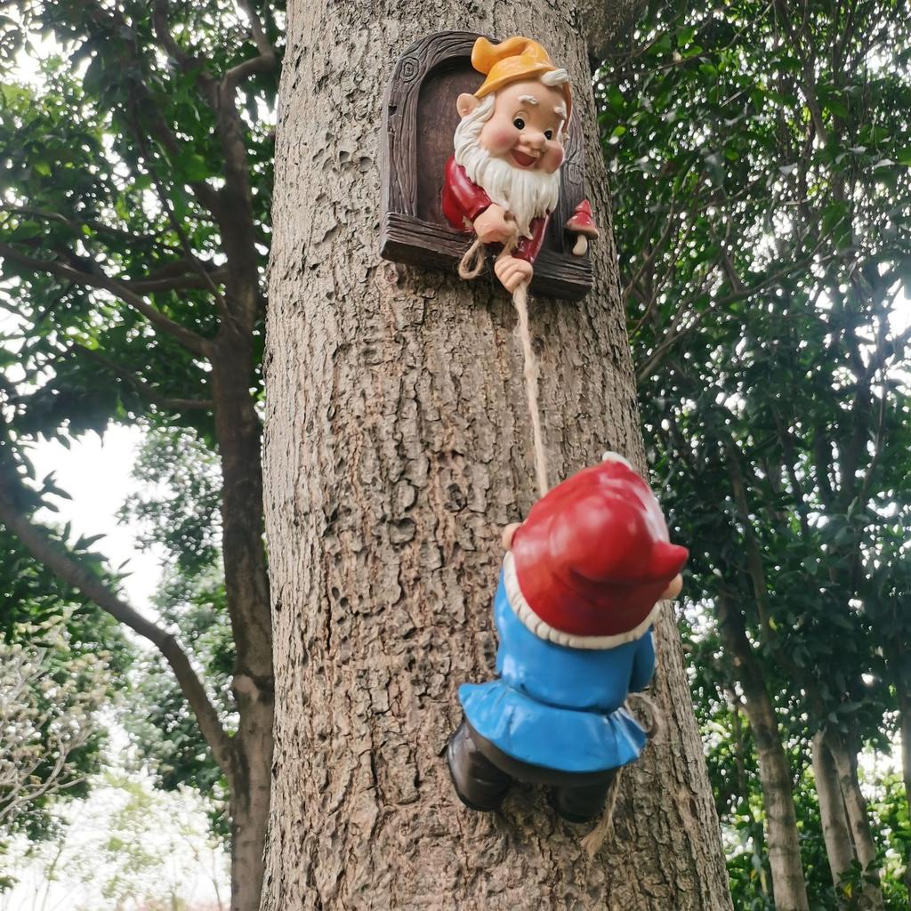 Gnome climbing rope tree face pendant resin dwarf outdoor Christmas decoration garden ornament